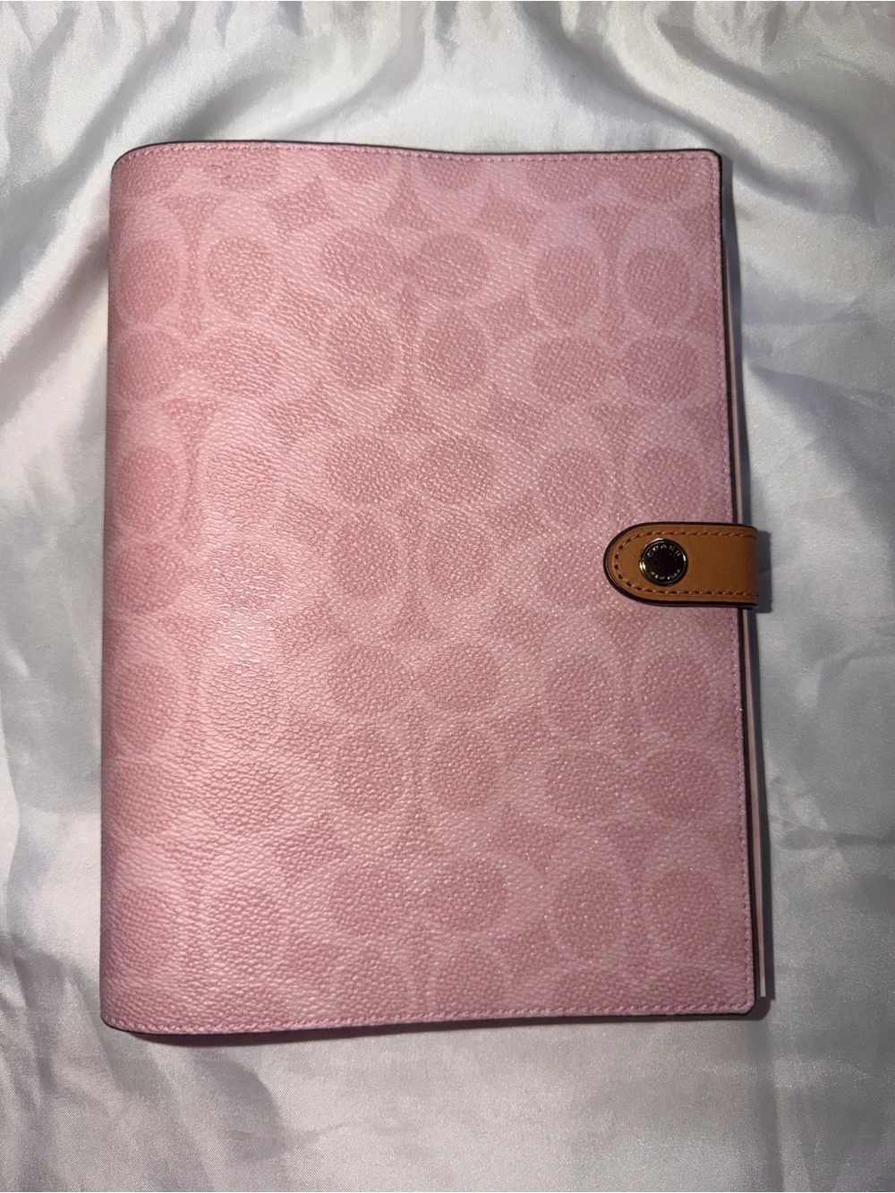 Coach powder Pink Signature notebook with Tan Snap Closure